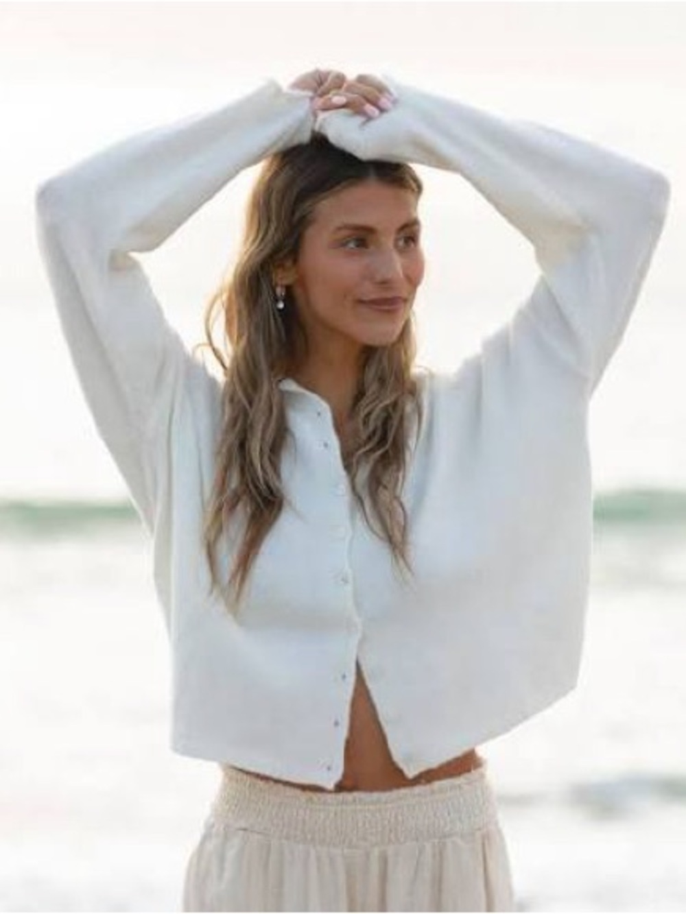 Solai Cream Ivory Button Front Dolman Sleeve Knit Cardigan